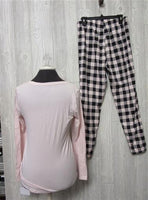 New Calvin Klein LG Logo Cotton Buffalo Plaid Pajama Set Pink Black 98591