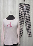 New Calvin Klein LG Logo Cotton Buffalo Plaid Pajama Set Pink Black 98591