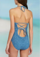 NWT Wonderly S Crochet Body 1PC Swimsuit Slate Blue 98679