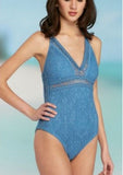 NWT Wonderly S Crochet Body 1PC Swimsuit Slate Blue 98679