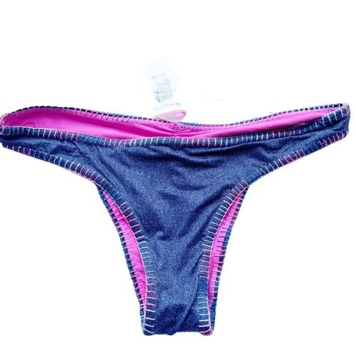 NWOT Pilyq Cayman Stitch S Reversible Denim Bikini Swim Bottom #98705