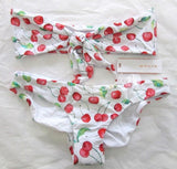 NWT Pilyq Wild Cherry S Front Tie Strapless Bikini Swim Top & Bottom #98735