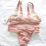NWTD Pilyq S Rose Gold Riviera Top & Strappy Bottom Swimsuit Pink 98736