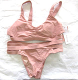 NWTD Pilyq S Rose Gold Riviera Top & Strappy Bottom Swimsuit Pink 98736