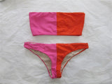 NWOT PilyQ S Color Block Bandeau Bikini Top & Bottom Pink Orange 98740