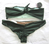 NWT Pilyq Envy Solid L Green Ruched Cheeky Bikini Swim Bottom #98382
