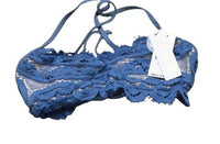 NWT Pilyq Sky Blue Lace L Solid Halter Bikini Swim Top #98760