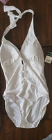 NWTD Ralph Lauren 10 Beach Knot White Lattice Plunging 1pc Swimsuit 98796