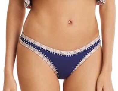 NWT Pilyq Platinum Navy Crochet Trim S Scoop Bikini Swim Bottom #98811