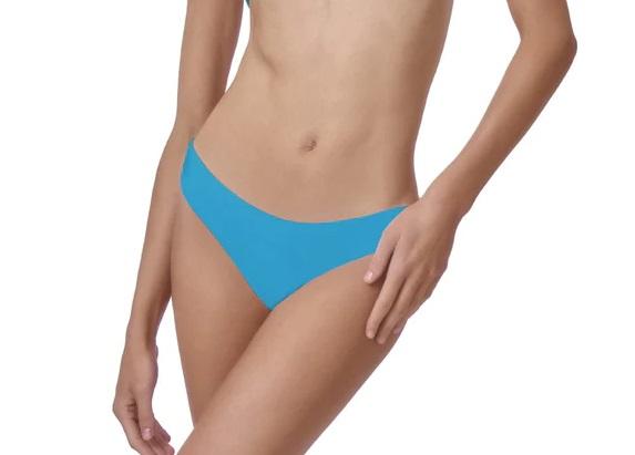 NWOT Pilyq Turquoise Solid S Ruched Cheeky Bikini Swim Bottom #98815
