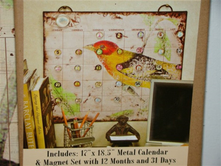 Lone Elm Vintage Rustic Perpetual Magnetic Calendar Set Bird & Music Note