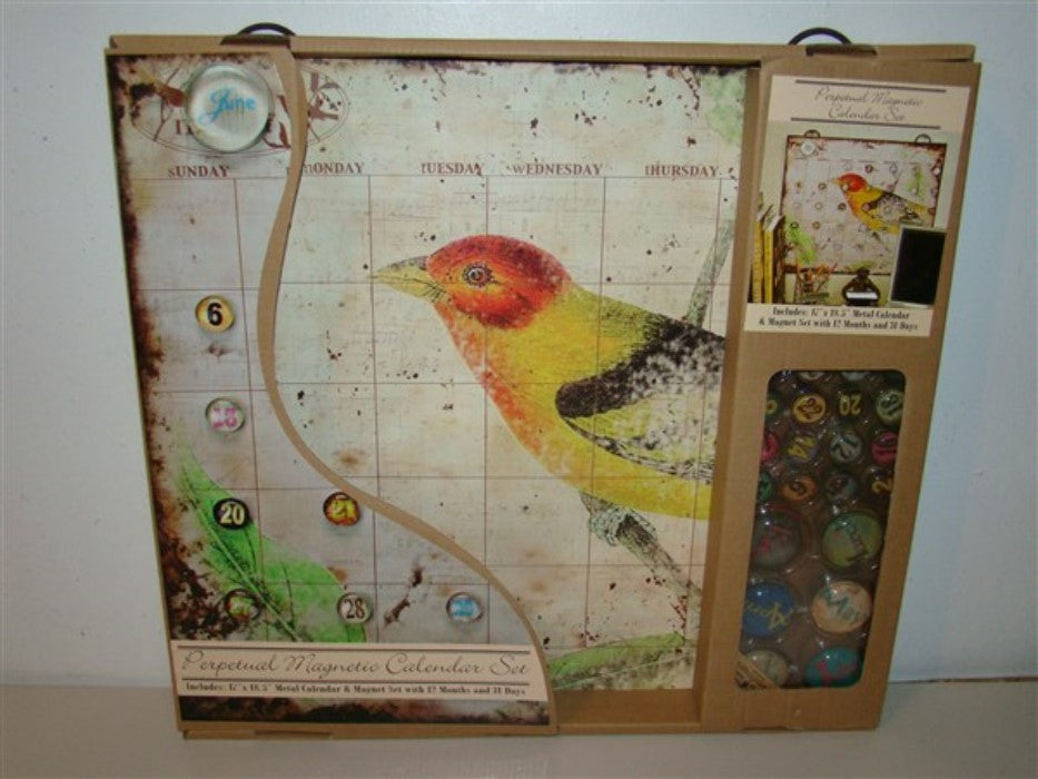 Lone Elm Vintage Rustic Perpetual Magnetic Calendar Set Bird & Music Note