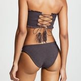 NWOT Pilyq Coco S Solid Brown Smocked Cheeky Bikini Swim Bottom #99100