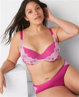 NWT Cacique 42C Smooth Balconette Lightly Lined Shine Lace Bra Hot Pink #99366