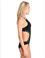 NWT La Blanca 10 Island Goddess Hi Neck Monokini 1PC Swimsuit Black 99313