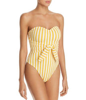 NWT We Wore What Capri M Yellow Striped Belted Bandeau One-Piece Swimsuit #99426