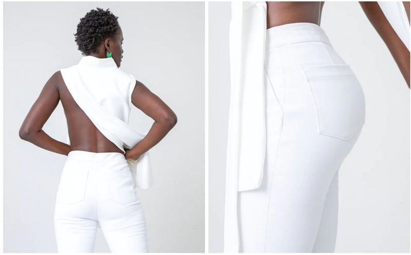 NWT Spanx M On-the-Go Ankle Slim Straight Pant White Silver Lining 99429