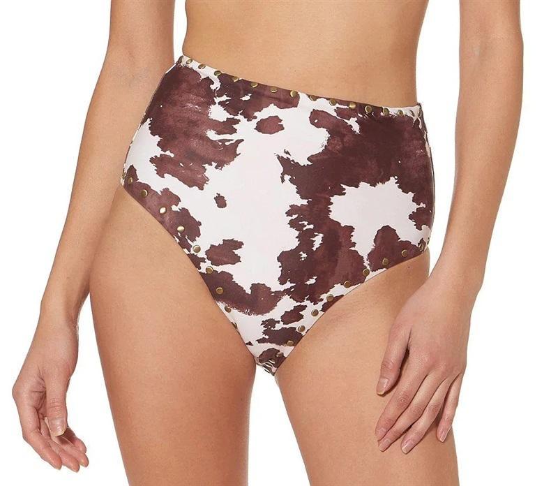 NWT Jessica Simpson Brick Cow M Animal Print High-Waist Bikini Swim Bottom 99653