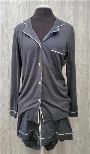 NWT Cosabella XS Bella Long Sleeve Top & Boxer Shorts Pajama Set Dk Gray 99721