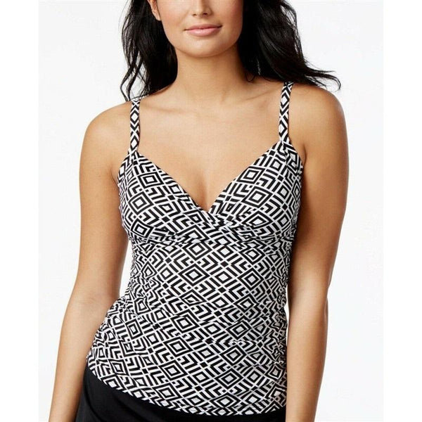 NWOT Swim Solutions Black Diamond SZ 10 Shirred Tankini Swim Top #99860
