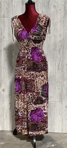 NWT V-Neck Wild Roses Cheetah Purple Rose Stretch Maxi Dress Sundress M #20