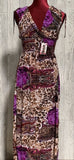 NWT V-Neck Wild Roses Cheetah Purple Rose Stretch Maxi Dress Sundress M #20