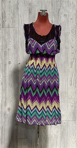 NWT Purple Green Black Mesh Top Zig Zag Midi Dress Sundress XL #11