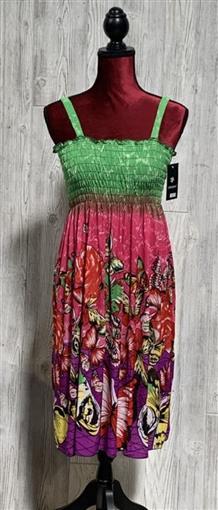 NWT Summer Butterflies Pink & Green Gathered Bust Stretch Midi Dress XL #15