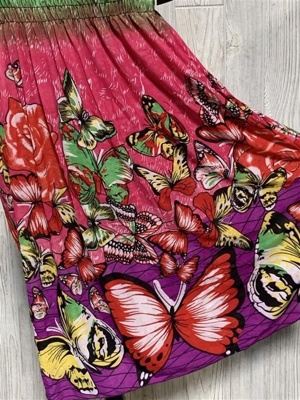 NWT Summer Butterflies Pink & Green Gathered Bust Stretch Midi Dress XL #15