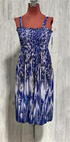 NWT Blue Gray & White Mottled Stretch Gathered Bust Midi Dress Sundress L #16