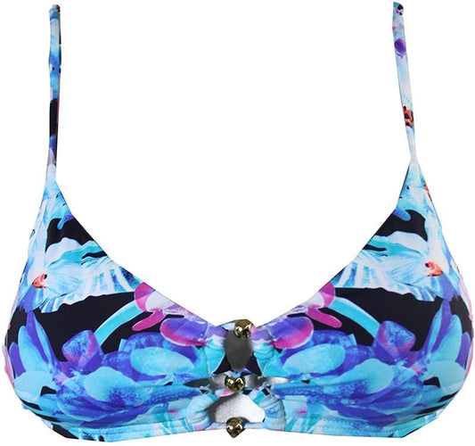 NWOT Bar iii Floral Ocean SM 7MBR480M Blue Floral Bikini Swim Top #89824