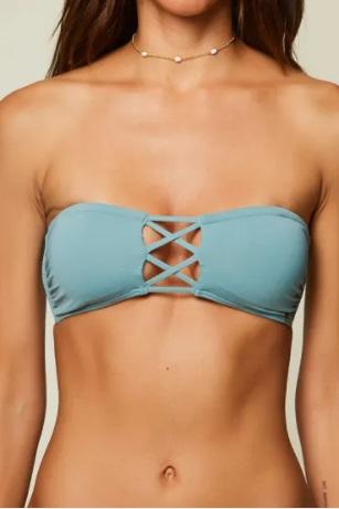 NWOT O'Neill Salt Water Bandeau XL SP847001 Aqua Criss Cross Bikini Top #92054