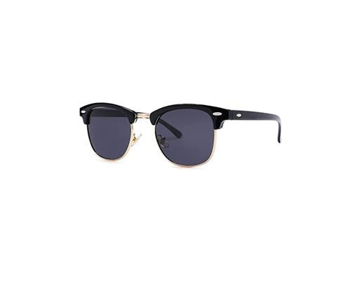 LINVO Polarized Half Rimmed UV400 Black And Gold Sunglasses 86398 B13