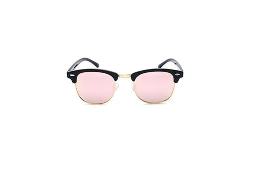 LINVO Polarized Half Rimmed UV400 Black Gold And Pink Sunglasses 86401 B14