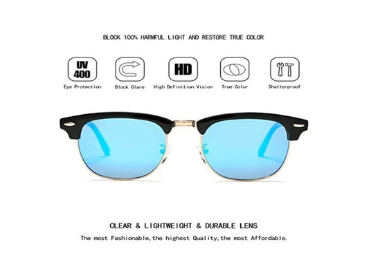 NWT LINVO Polarized Vintage Style Half Rimmed Mirror UV400 Sunglasses 86404
