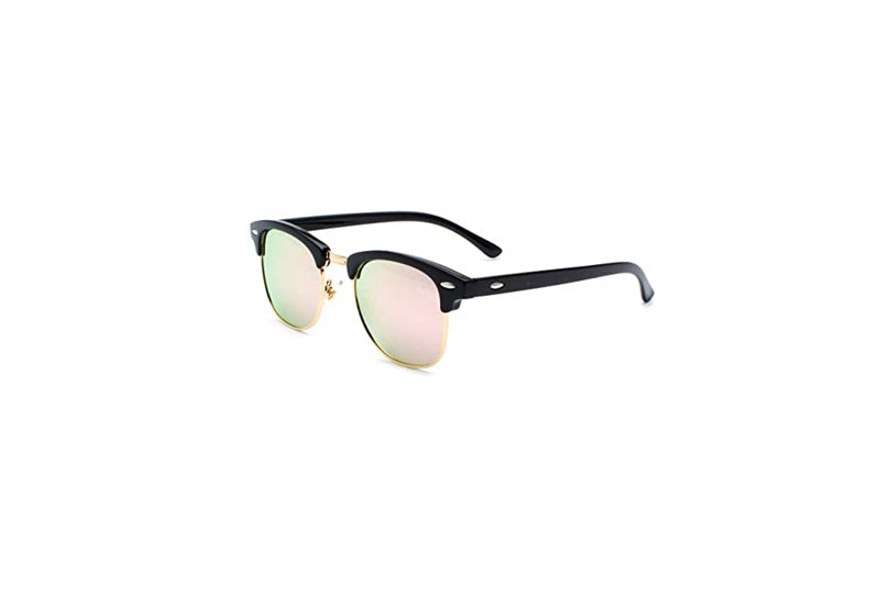 LINVO Polarized Half Rimmed UV400 Black Gold And Pink Sunglasses 86401 B14