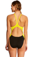 NWT Adidas 3APF022 Solid Splice Vortex Back 1 Piece Swimsuit Sz 34 Yellow 81454