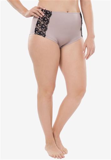 New Amoureuse Embroidered Hipster Panty Taupe Black Lace 10 #79527