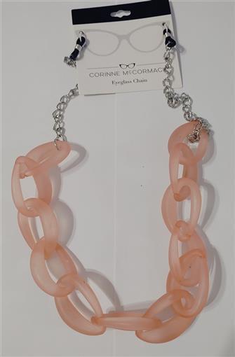Corinne McCormack Eye Glasses Pink Thick Chunky Translucent Chain #82332