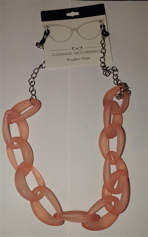 Corinne McCormack Eye Glasses Pink Thick Chunky Translucent Chain #82332