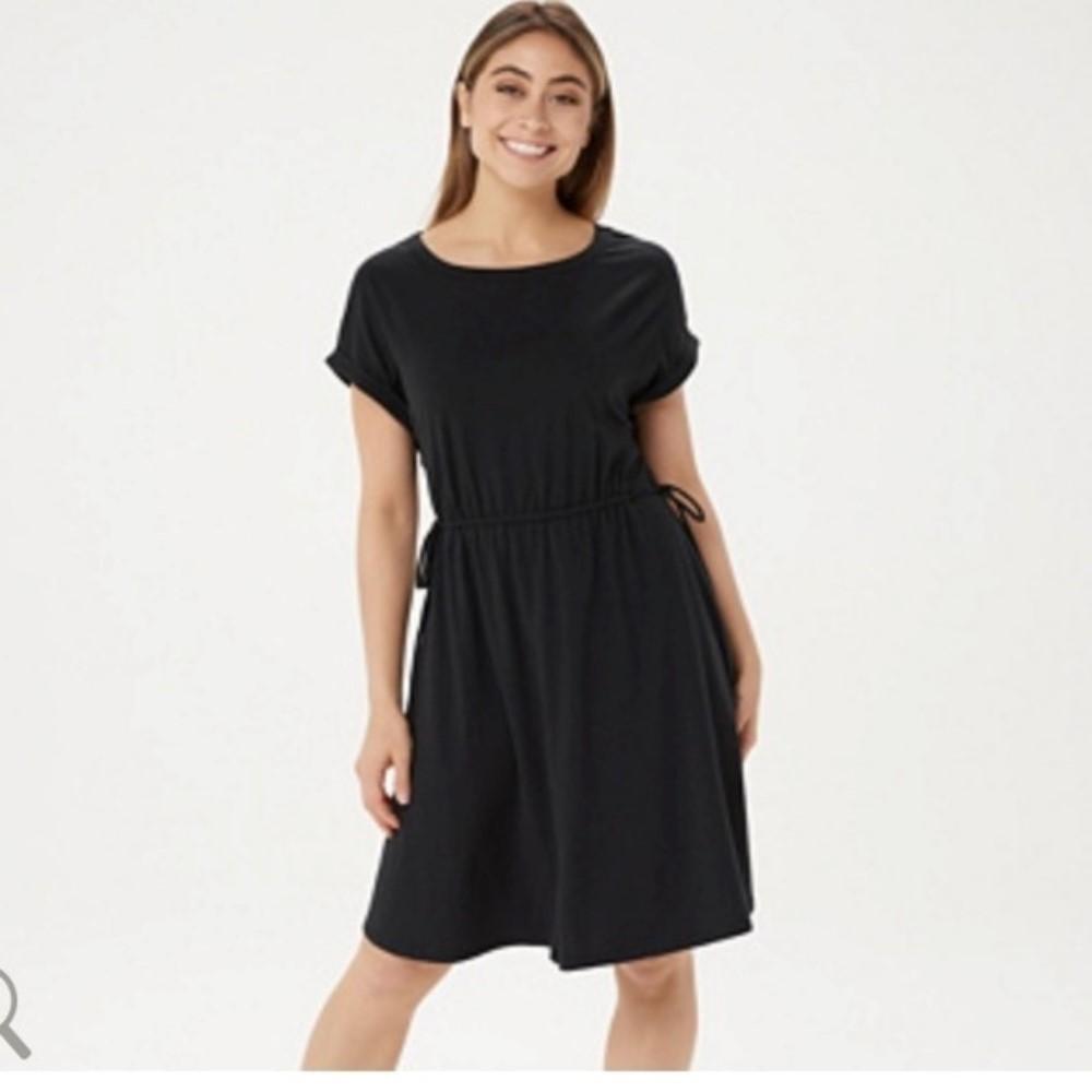 NWt AnyBody L Cozy Knit Cinched Waist Dress Black #75147