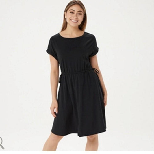 NWt AnyBody L Cozy Knit Cinched Waist Dress Black #75147