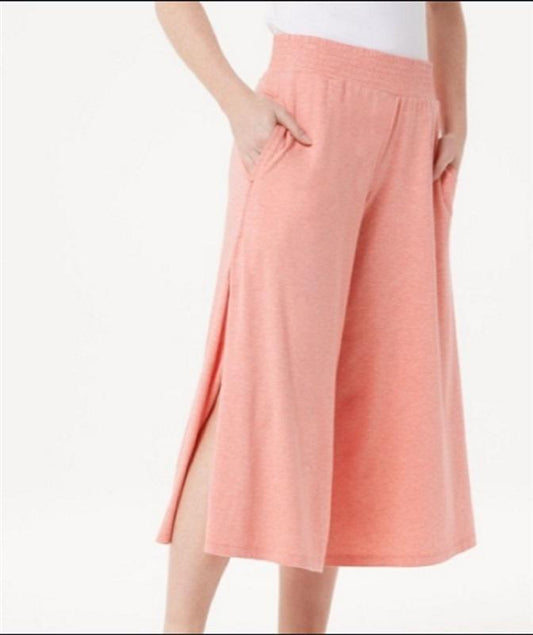 NEW AnyBody 1X Cozy Knit Wide Leg Pants Side Slit Coral Pink #75234