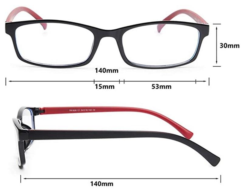 Black Red Unisex Rectangle Blue Light 3.5 Reading Glasses Readers 85859