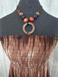 NWT Batik Tie Dye Gathered Bust Beaded Halter XL Brown Sundress Maxi Dress #21