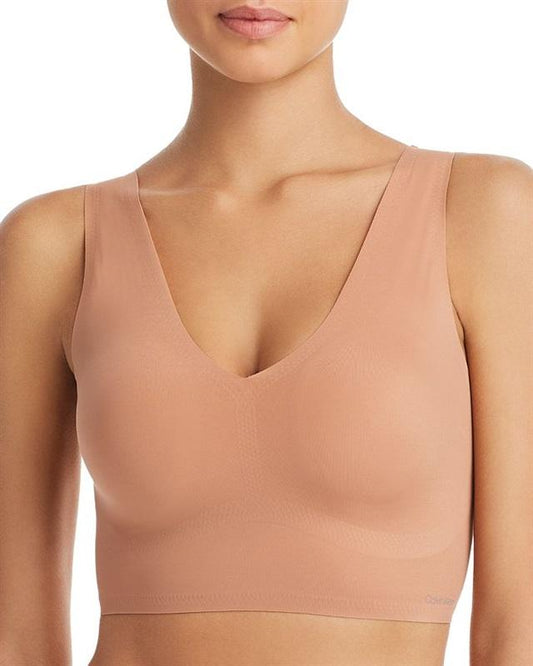 New Calvin Klein Invisible Lightly Lined V-Neck Bralette XL Beige #84557