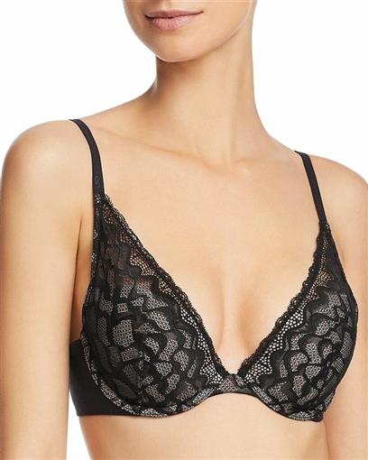 NEW Calvin Klein 32B Perfectly Fit Etch Lace Plunge Bra QF5332 BLK 87095