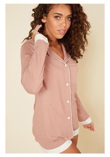 New Cosabella Bella Long Sleeve Top & Boxer Shorts Pajama Set MD Pink #88200
