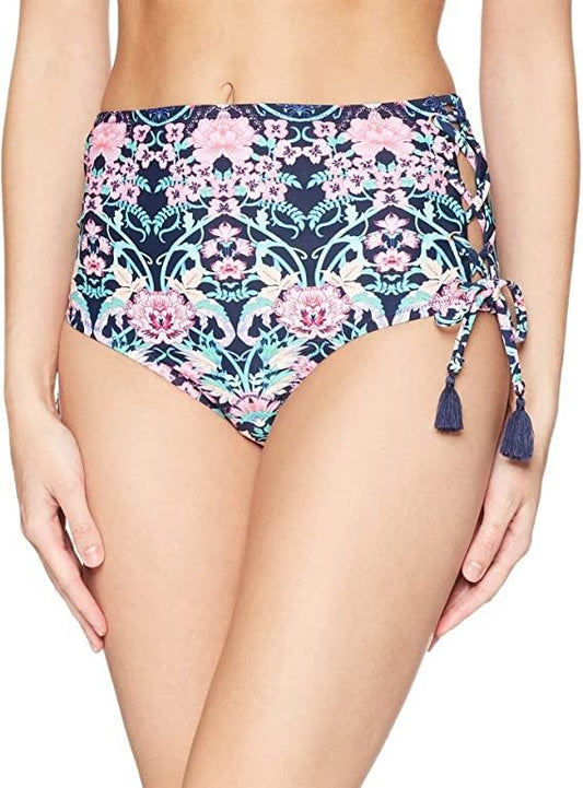 Jessica Simpson High Waisted L SSAL18772 Navy Floral Bikini Swim Bottoms 89768