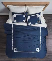 Villa By Noble Excellence Blue W/ White Accents Greek Key Duvet Bed Cover #87534